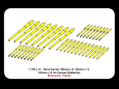 36 luf 105, 150, 380mm do Bismarck i Tirpitz 700L31 Aber