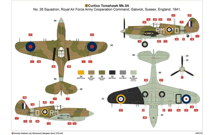 Samolot Curtiss P-40B Tomahawk Mk.II A05133 Airfix