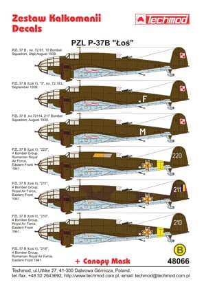 Kalkomania PZL P.37B Łoś 48066 Techmod