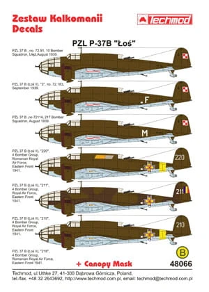 Kalkomania PZL P.37B Łoś 48066 Techmod