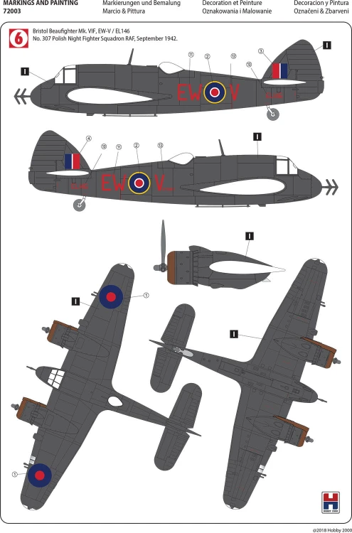 Samolot Bristol Beaufighter Mk.VIF 72003 Hobby 2000