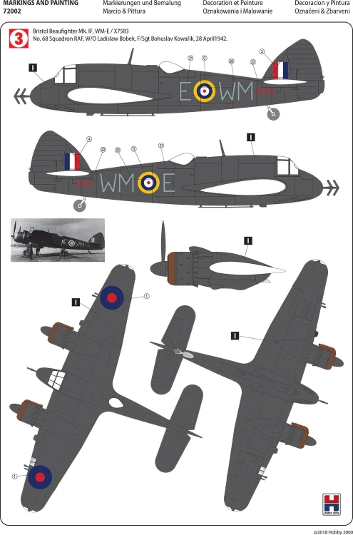 Samolot Bristol Beaufighter Mk.IF 72002 Hobby 2000
