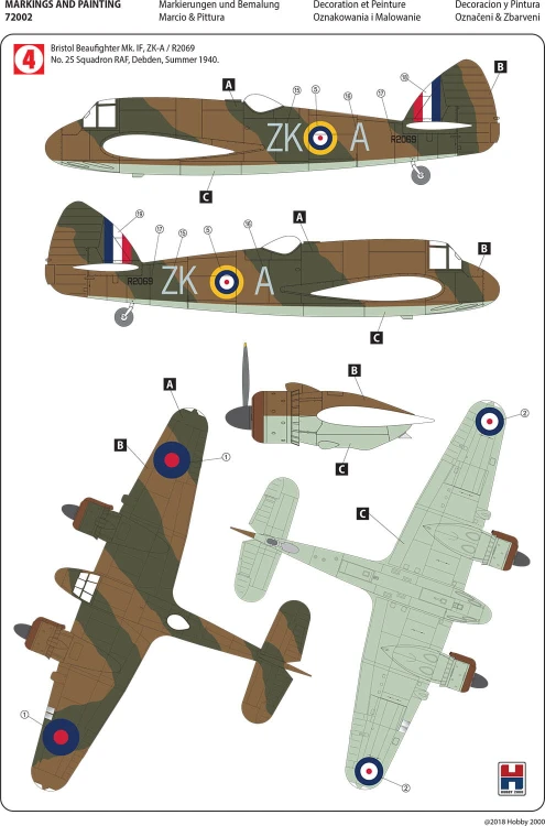 Samolot Bristol Beaufighter Mk.IF 72002 Hobby 2000