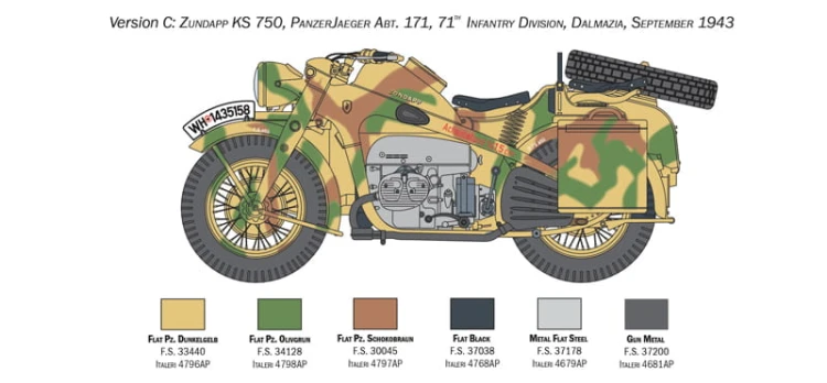 Motocykl Zundapp KS 750 z wózkiem 7406 Italeri