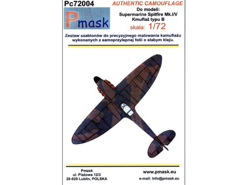Maski Spitfire Mk.I/V kamuflaż B Pc72004 Pmask