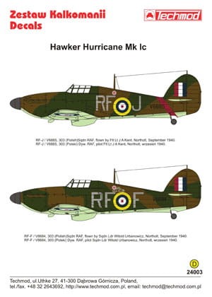 Kalkomania Hawker Hurricane Mk.I 24003 Techmod