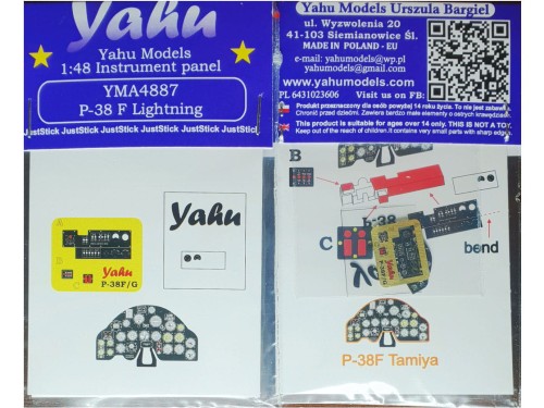 Fototrawiona tablica przyrządów do P-38 F Lightning YMA4887 Yahu