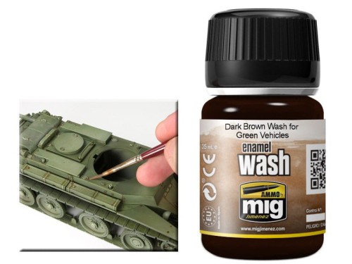 Wash modelarski Dark Brown for Green Vehicles A.MIG-1005 AMMO Mig Jimenez