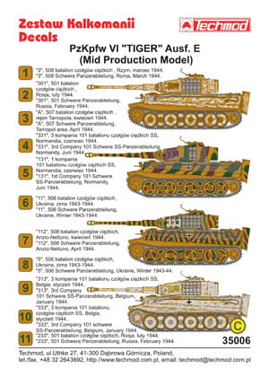 Kalkomania PzKpfw VI Tiger Ausf.E Mid 35006 Techmod