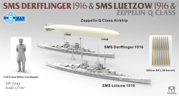 Okręt SMS Lutzow 1916 & SMS Derfflinger 1916 & Zeppelin Q Class SP-7043 Takom