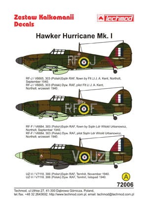 Kalkomania Hawker Hurricane Mk.I 72006 Techmod