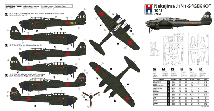 Samolot Nakajima J1N1-S Gekko 1945 72045 Hobby 2000