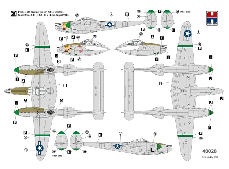 Samolot Lockheed P-38L Lightning 80th Fighter Squadron 48028 Hobby 2000