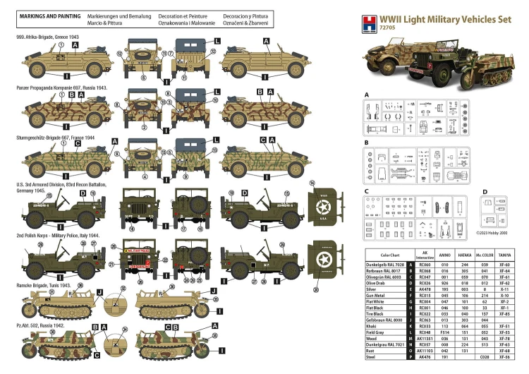 VW Volkswagen Kubelwagen Willys MB Jeep Kettenkraftrad 72705 Hobby 2000
