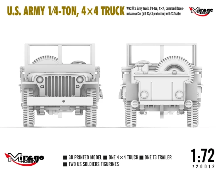 Jeep Willys MB 1/4 Ton 4x4 Truck with 3T Trailer 720012 Mirage Hobby
