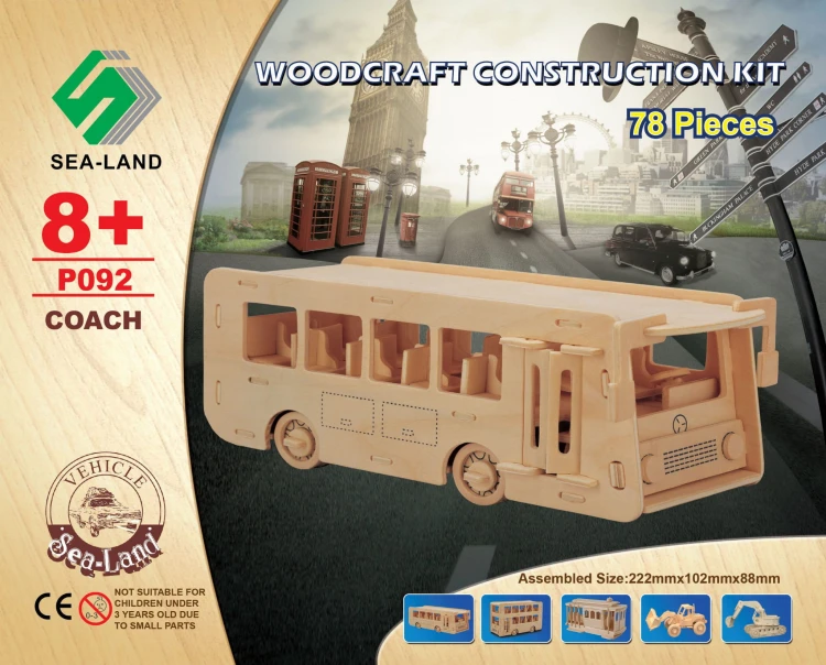 Autokar składanka drewniana puzzle 3D P092 Sea-Land