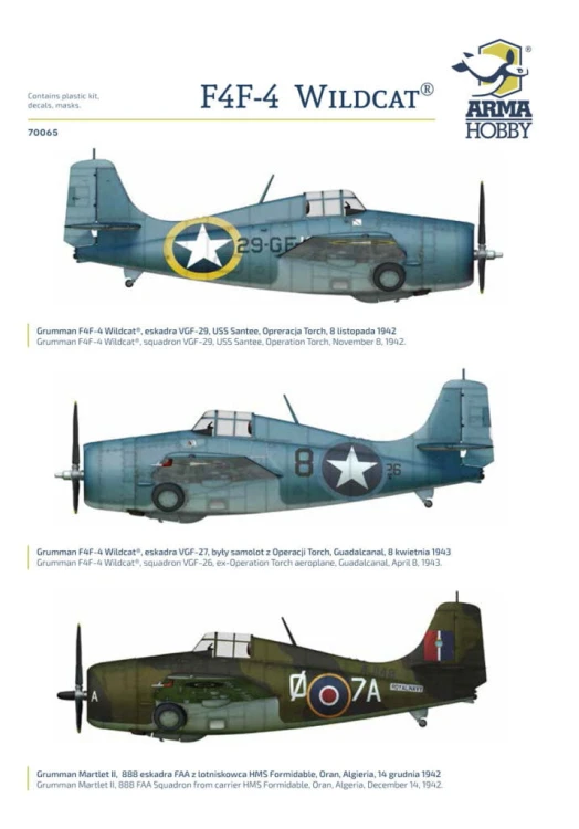 Samolot Grumman F4F-4 Wildcat Operation Torch 70065 Arma Hobby