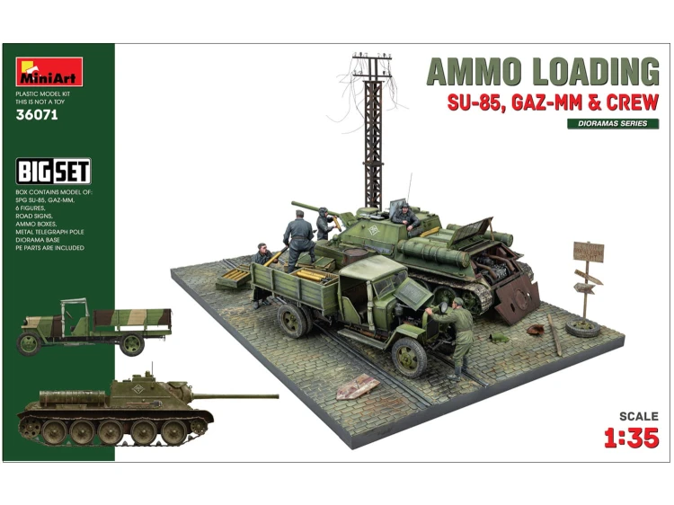Działo samobieżne SU-85 ciężarówka GAZ-MM diorama 36071 MiniArt