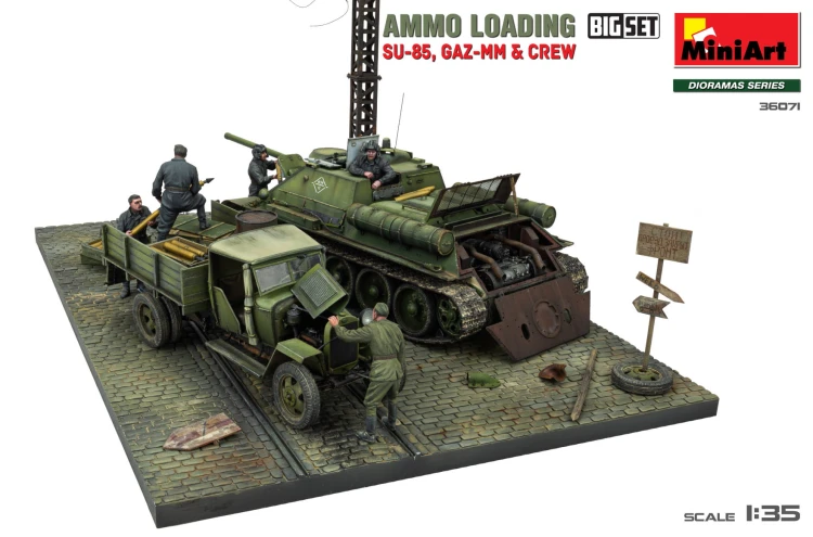 Działo samobieżne SU-85 ciężarówka GAZ-MM diorama 36071 MiniArt