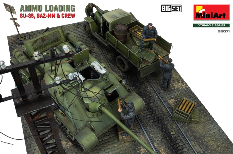 Działo samobieżne SU-85 ciężarówka GAZ-MM diorama 36071 MiniArt