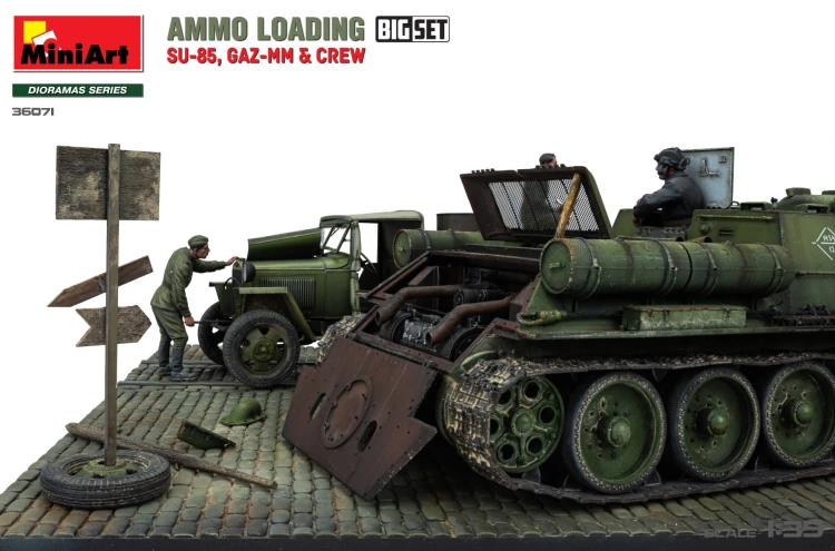 Działo samobieżne SU-85 ciężarówka GAZ-MM diorama 36071 MiniArt