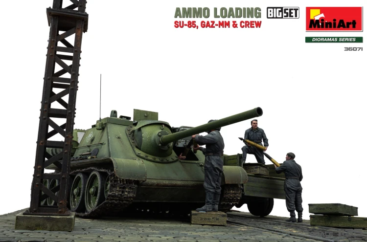 Działo samobieżne SU-85 ciężarówka GAZ-MM diorama 36071 MiniArt