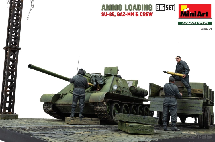 Działo samobieżne SU-85 ciężarówka GAZ-MM diorama 36071 MiniArt