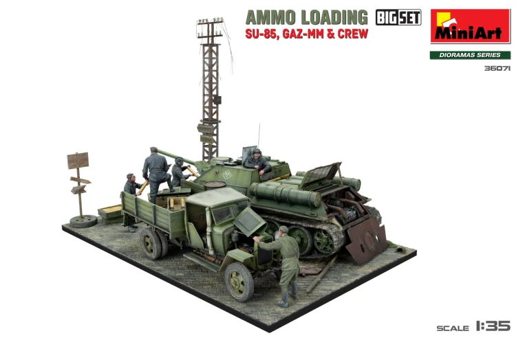 Działo samobieżne SU-85 ciężarówka GAZ-MM diorama 36071 MiniArt