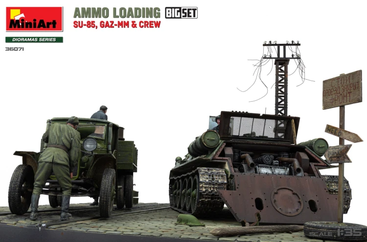 Działo samobieżne SU-85 ciężarówka GAZ-MM diorama 36071 MiniArt