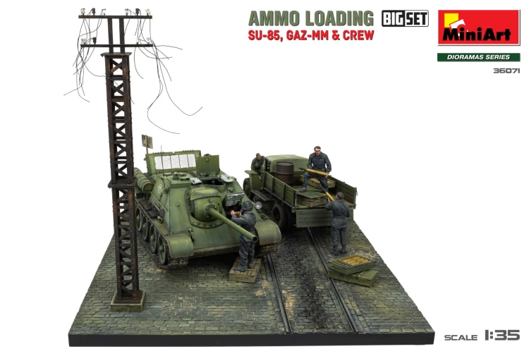 Działo samobieżne SU-85 ciężarówka GAZ-MM diorama 36071 MiniArt