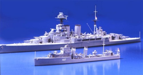 Okręt krążownik Hood & niszczyciel E Class 31806 Tamiya
