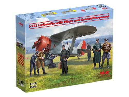 Samolot I-153 Luftwaffe with Pilots and Ground Personnel 48094 ICM