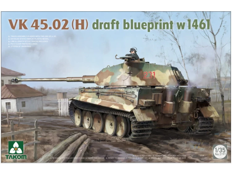 Czołg VK 45.02 (H) draft blueprint w 1461 2191 Takom