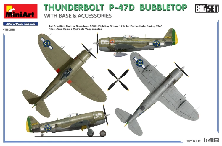 Samolot Thunderbolt P-47D Bubbletop With Base & Accesories 48018 MiniArt