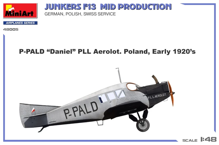 Samolot Junkers F13 Mid Prod. German, Polish, Swiss Service 48005 MiniArt