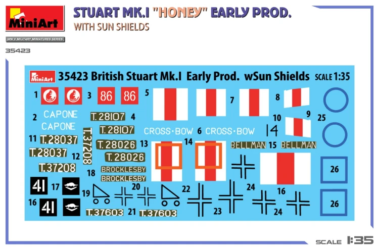 Czołg Stuart Mk.I Honey Early Production With Sun Shields 35423 MiniArt