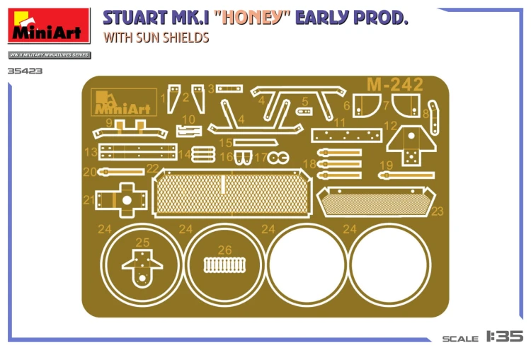 Czołg Stuart Mk.I Honey Early Production With Sun Shields 35423 MiniArt