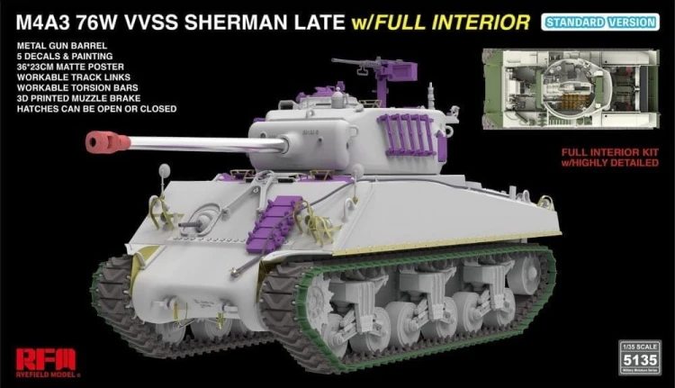 Czołg M4A3 76W VVSS Sherman Late Full Interior Standard Version RM-5135 RFM