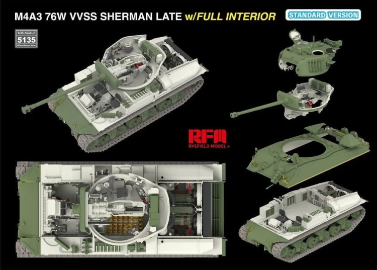Czołg M4A3 76W VVSS Sherman Late Full Interior Standard Version RM-5135 RFM
