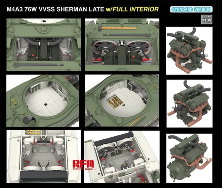Czołg M4A3 76W VVSS Sherman Late Full Interior Standard Version RM-5135 RFM