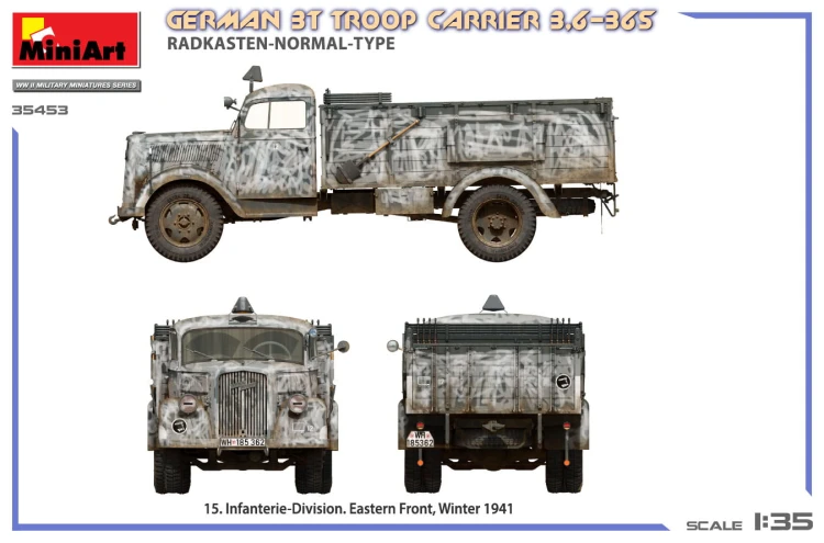 Ciężarówka wojskowa Opel Blitz German 3t Troop Carrier 3.6-36S 35453 MiniArt