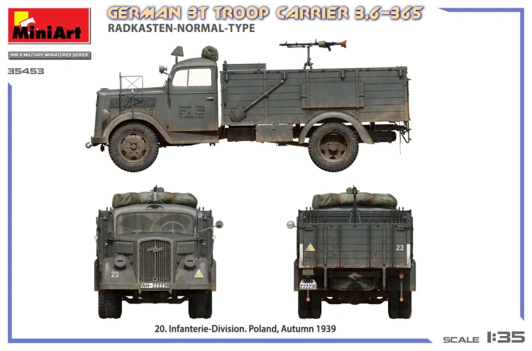 Ciężarówka wojskowa Opel Blitz German 3t Troop Carrier 3.6-36S 35453 MiniArt