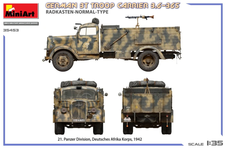 Ciężarówka wojskowa Opel Blitz German 3t Troop Carrier 3.6-36S 35453 MiniArt