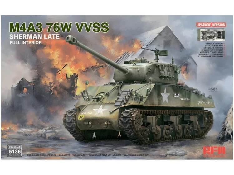 Czołg M4A3 76W VVSS Sherman Late Full Interior Upgrade Version RM-5136 RFM