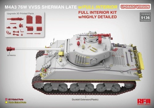 Czołg M4A3 76W VVSS Sherman Late Full Interior Upgrade Version RM-5136 RFM