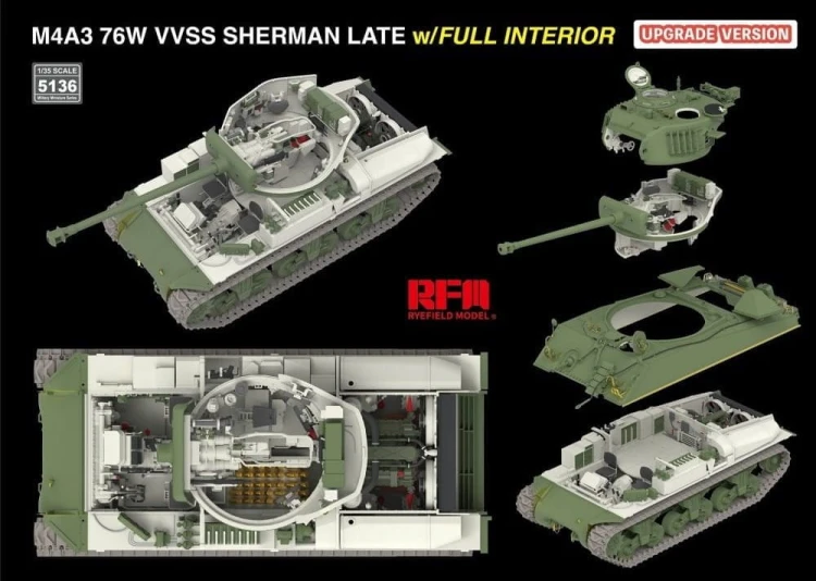 Czołg M4A3 76W VVSS Sherman Late Full Interior Upgrade Version RM-5136 RFM