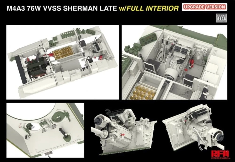 Czołg M4A3 76W VVSS Sherman Late Full Interior Upgrade Version RM-5136 RFM