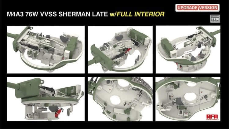 Czołg M4A3 76W VVSS Sherman Late Full Interior Upgrade Version RM-5136 RFM