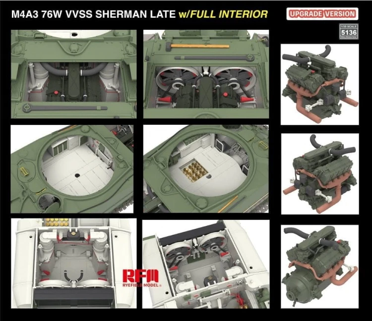 Czołg M4A3 76W VVSS Sherman Late Full Interior Upgrade Version RM-5136 RFM