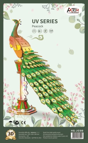Duży paw składanka drewniana puzzle 3D HG-J038 Hongtai Toys
